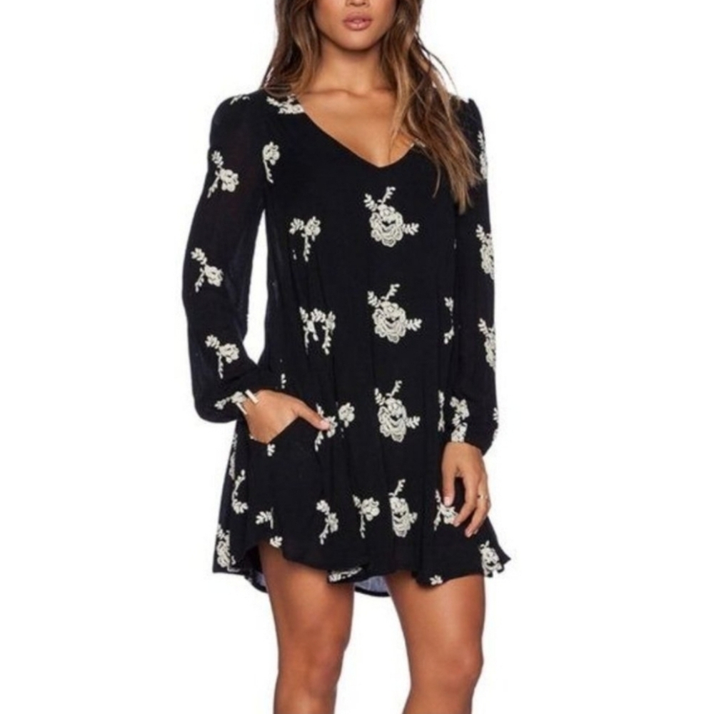 Free People Emma Emboidered Floral‎ Mini Dress